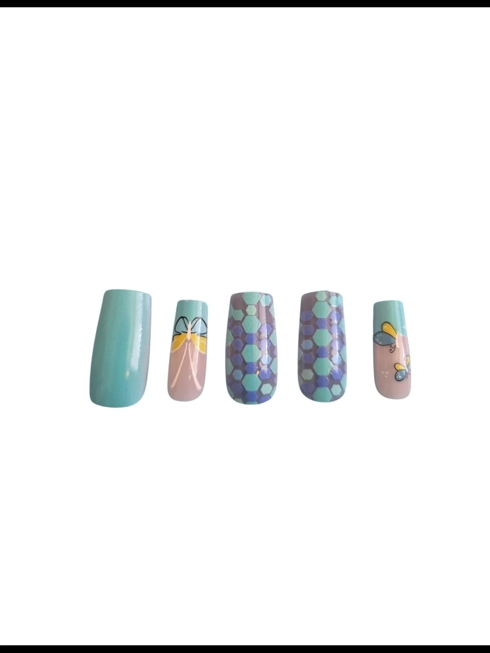 4/$15 Aqua & Lilac Butterfly Gel Nail Set Size Large Reusable W/ Adhesive
